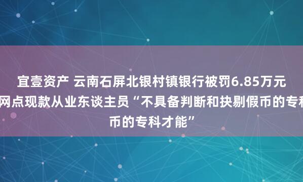 宜壹资产 云南石屏北银村镇银行被罚6.85万元：部分网点现款从业东谈主员“不具备判断和抉剔假币的专科才能”