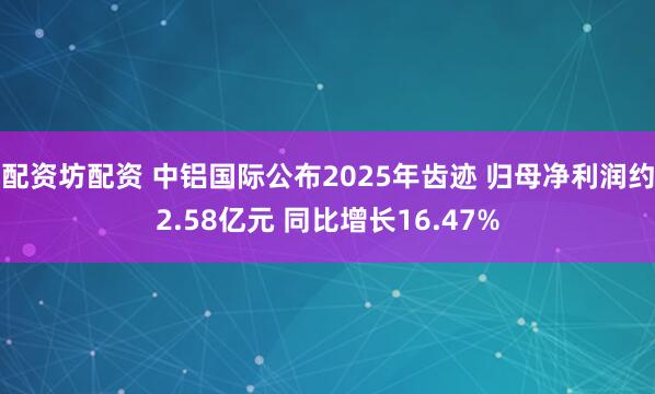 配资坊配资 中铝国际公布2025年齿迹 归母净利润约2.58亿元 同比增长16.47%